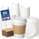 Fit Meal Prep 50 Pack 24 oz Christmas Disposable Coffee Cups with Lids, Sleeves, Leak-Proof To Go Coffee Cups with Lids, Durable Holiday Hot Paper Cups for Home, Office, Party, Business