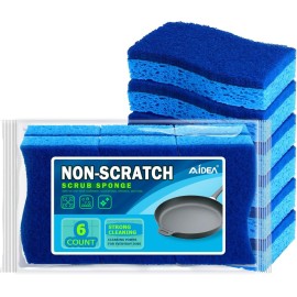 AIDEA Sponges Kitchen, Non Scratch Scrub Sponge, 6Count, Sponges for Non Stick Cookware, Cleaning Sponge for Dishes, Cleans Fast Without Scratching, Cleaning Power for Kitchen, Bathroom, Household