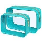 PACKISM Clear Makeup Bag, 2 Pack Upgrade Color-Edged TSA Approved Toiletry Bag, Clear Toiletry Bag For Traveling Fits Various Storage Needs, Turquoise (2 Sizes)