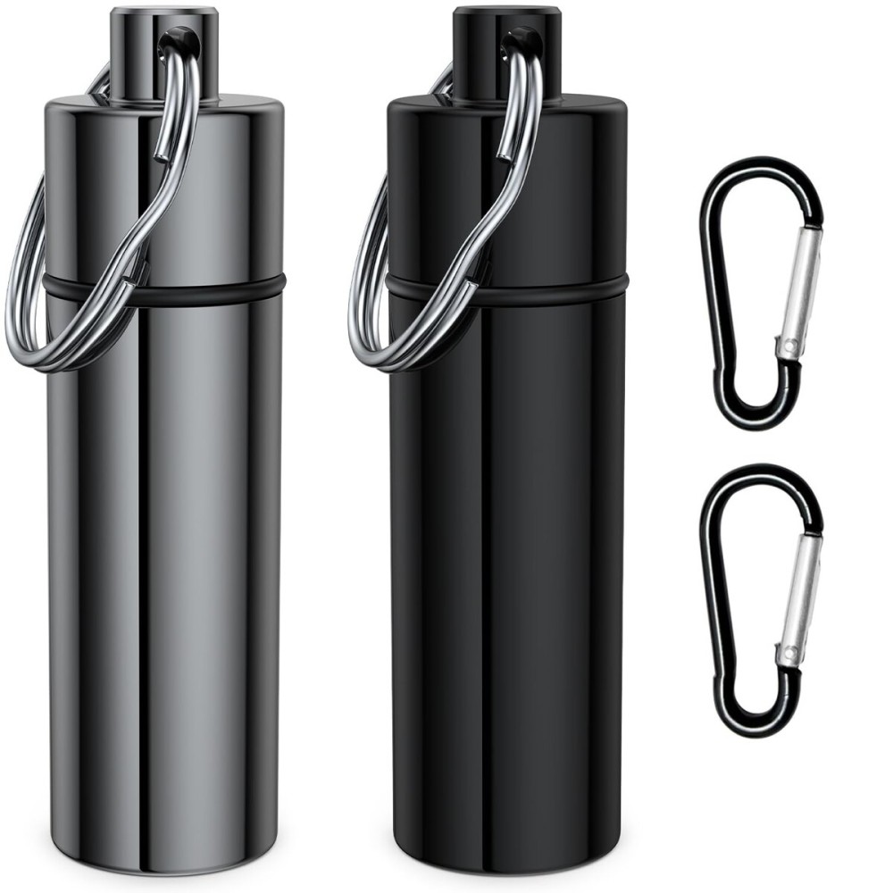 Small Pill Box,(2 Pack+2*Carabiner Clips) Keychain Pill Holder Portable Mini Travel Pill Container Metal Case Bottle with Keyring