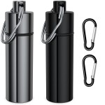 Small Pill Box,(2 Pack+2*Carabiner Clips) Keychain Pill Holder Portable Mini Travel Pill Container Metal Case Bottle with Keyring