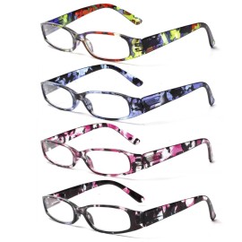 Kerecsen Women\'s Reading Glasses 4 Pairs Ladies Fashion Spring Hinge Readers (Colourful-5, 2.25)