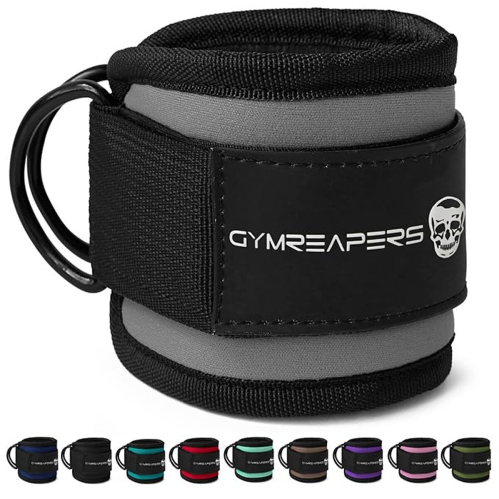Gymreapers Ankle Strap (Single) For Cable Machine Kickbacks, Glute Workouts, Lower Body Exercises - Adjustable Leg Strap with Neoprene Padding (Overcast, Single)