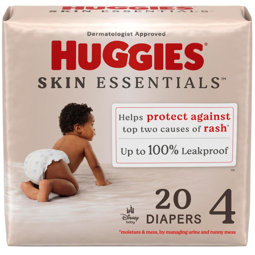 Huggies Size 4 Diapers, Skin Essentials Baby Diapers, Size 4 (22-37 lbs), 20 Count, Packaging May Vary