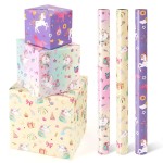 WERNNSAI Unicorn Wrapping Paper Rolls - 3 Rolls 17 x 120 Unicorn Birthday Wrapping Paper Rolls Pink Unicorn Rainbow Gift Wrap Paper Girls Purple Wrapping Paper Rolls Kids Bday Gift Wrap with Cutting Line