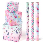 WERNNSAI Mermaid Wrapping Paper - 3 Rolls 17 x 120 Girls Birthday Wrapping Paper Rolls Mermaid Gift Wrap Paper Kids Pink Baby Shower Ocean Theme Party Gift Packing Supply with Cutting Lines