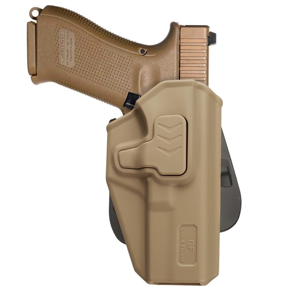 G17 Holster, OWB Holster Fits G17/19/31/32(Gen1-5), G22/23 (Gen 1-4), G19x/G44/G45, Open Carry Holster for Outside Waistband, Level II Retention, 360 Adjustable, Right Hand, Tan