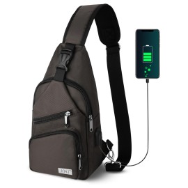 AMJ Crossbody Sling Bag Men Women, Casual Shoulder Backpack, Chest Daypack Satchel for Hiking Travel (Small, Brown)