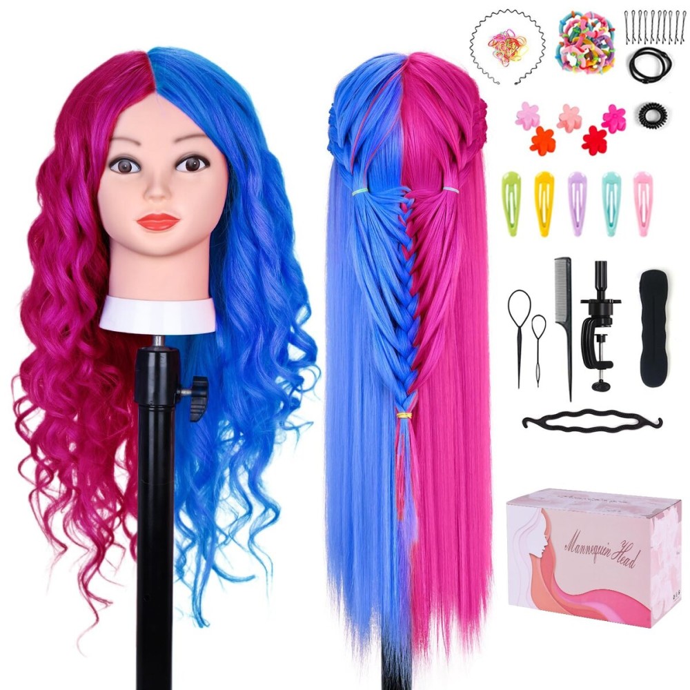Mannequin Head with 60% Real Human Hair, Beauty star 26 Cosmetology Manikin Head, Doll Head for Hair Styling to Practice Styles, Hairdressing Training Braiding Maniquine Heads with Table Stand