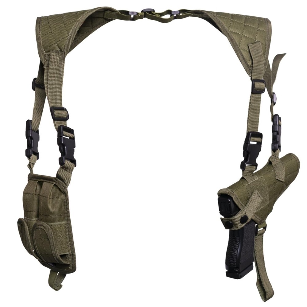 POYOLEE Shoulder Holster for Pistols, Adjustable Vertical Gun Holster with Double Magazine Pouch, Universal Concealed Carry Holster Fits Compact to Large Handguns (ArmyGreen)
