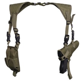POYOLEE Shoulder Holster for Pistols, Adjustable Vertical Gun Holster with Double Magazine Pouch, Universal Concealed Carry Holster Fits Compact to Large Handguns (ArmyGreen)