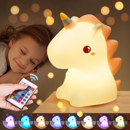 One Fire Unicorn Night Light for Kids,Cute Gifts&Remote 16 Colors Cute Night Light,5 Lightness & Last 10H Nightlight for Kids Room,Soft Lamp