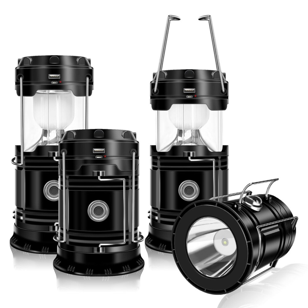 DIBMS 4-Pack Solar Camping Lantern, Collapsible LED Solar USB Rechargeable Lantern Flashlight Emergency Hanging Lights for Camping Hurricanes Power Outages Indoor Outdoor