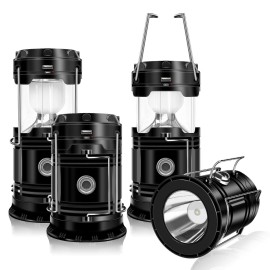 DIBMS 4-Pack Solar Camping Lantern, Collapsible LED Solar USB Rechargeable Lantern Flashlight Emergency Hanging Lights for Camping Hurricanes Power Outages Indoor Outdoor