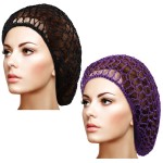 Waydress 2 Pieces Mesh Hair Net Rayon Knit Snood Women Crocheted Sleep Cap (Black, Purple)
