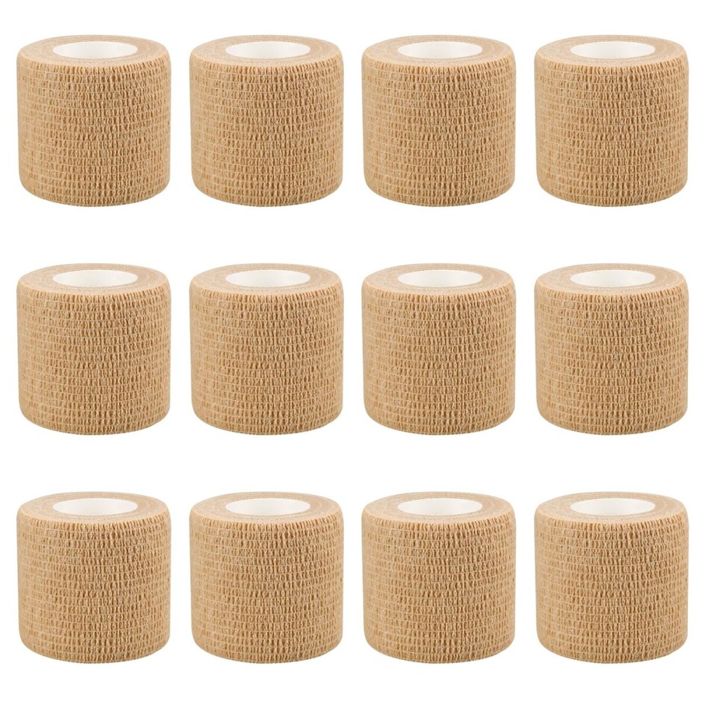2 Self Adhesive Bandage Wraps, 12pcs Vet Wraps, Skin Color, 5 Yard Self Adherent Wraps for Sports, Wrist, Ankle and Swelling