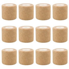 2 Self Adhesive Bandage Wraps, 12pcs Vet Wraps, Skin Color, 5 Yard Self Adherent Wraps for Sports, Wrist, Ankle and Swelling