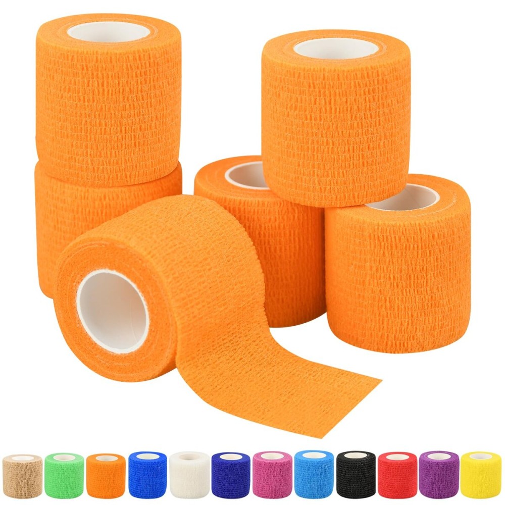 2 Self Adhesive Bandage Wraps, 6pcs Vet Wraps, Orange, 5 Yard Self Adherent Wraps for Sports, Wrist, Ankle and Swelling