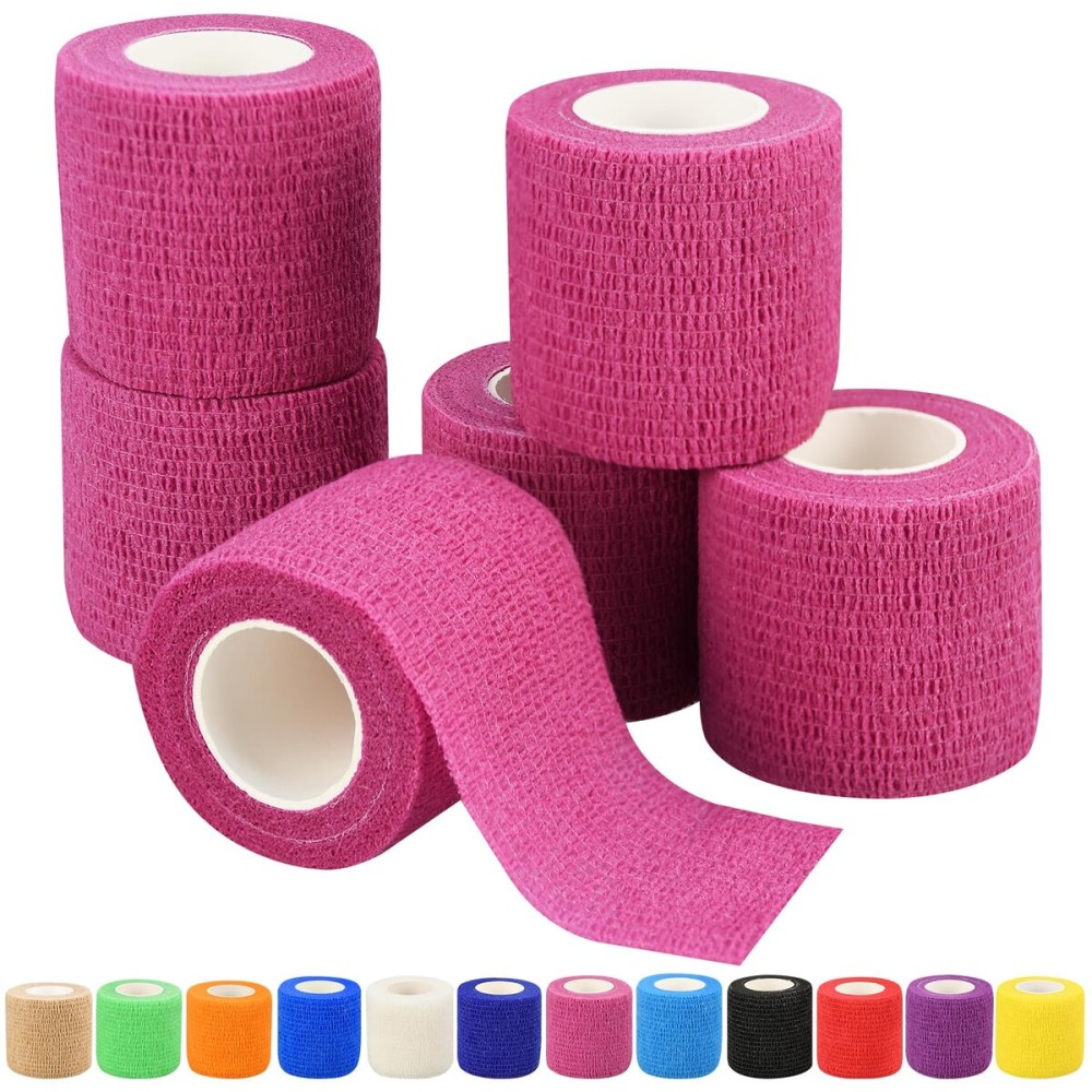 2 Self Adhesive Bandage Wraps, 6pcs Vet Wraps, Pink, 5 Yard Self Adherent Wraps for Sports, Wrist, Ankle and Swelling