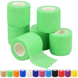 2 Self Adhesive Bandage Wraps, 6pcs Vet Wraps, Fluorescent Green, 5 Yard Self Adherent Wraps for Sports, Wrist, Ankle and Swelling