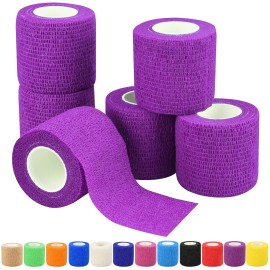 2 Self Adhesive Bandage Wraps, 6pcs Vet Wraps, Purple, 5 Yard Self Adherent Wraps for Sports, Wrist, Ankle and Swelling
