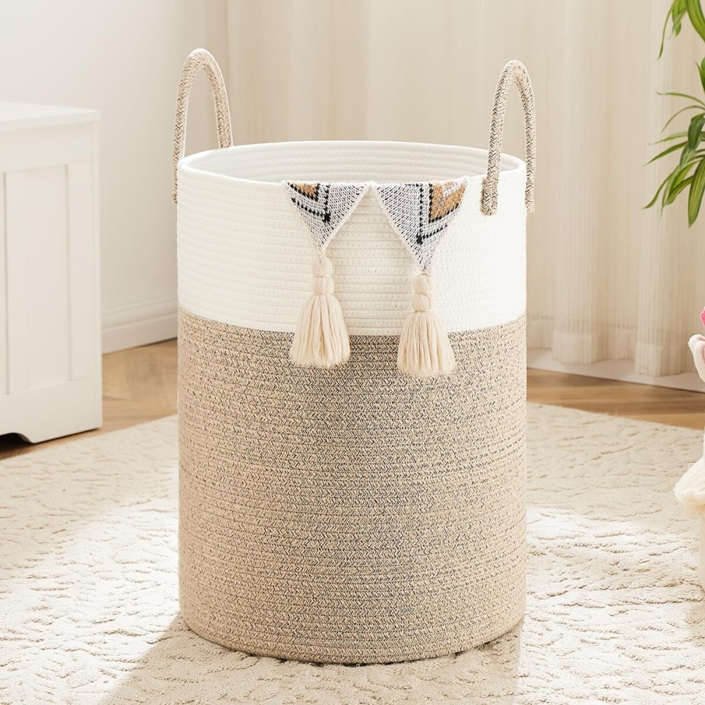 Artfeel Laundry Basket,Woven Cotton Rope Laundry Hamper,60L for Decor Storage of Dirty Clothes,Toys and Blankets in Bathroom,Baby Room and Living Room