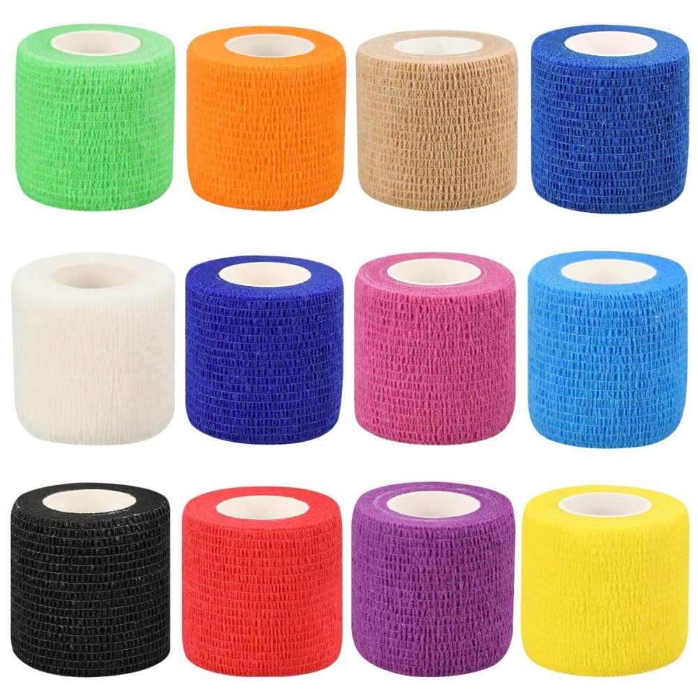 2 Self Adhesive Bandage Wraps, 12pcs Vet Wraps, 12 Colors, 5 Yard Self Adherent Wraps for Sports, Wrist, Ankle and Swelling