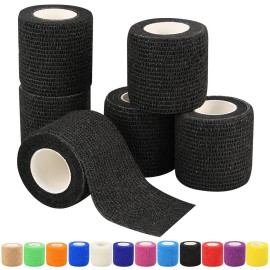 2 Self Adhesive Bandage Wraps, 6pcs Vet Wraps, Black, 5 Yard Self Adherent Wraps for Sports, Wrist, Ankle and Swelling