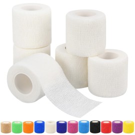 2 Self Adhesive Bandage Wraps, 6pcs Vet Wraps, White, 5 Yard Self Adherent Wraps for Sports, Wrist, Ankle and Swelling
