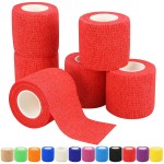 2 Self Adhesive Bandage Wraps, 6pcs Vet Wraps, Red, 5 Yard Self Adherent Wraps for Sports, Wrist, Ankle and Swelling