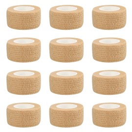 1 Self Adhesive Bandage Wraps, 12pcs Vet Wraps, Skin Color, 5 Yard Self Adherent Wraps for Sports, Wrist, Ankle and Swelling