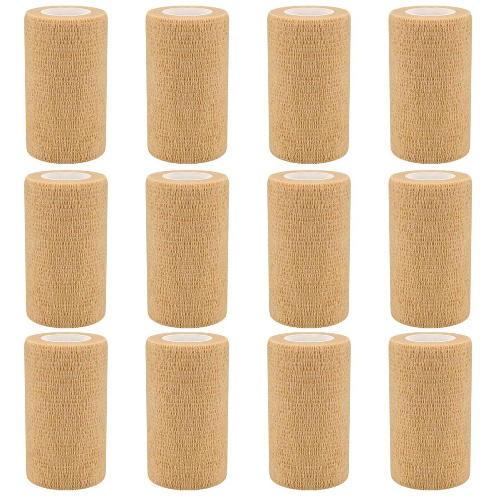 4 Self Adhesive Bandage Wraps, 12pcs Vet Wraps, Skin Color, 5 Yard Self Adherent Wraps for Sports, Wrist, Ankle and Swelling