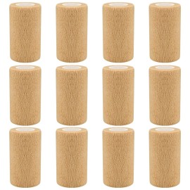 4 Self Adhesive Bandage Wraps, 12pcs Vet Wraps, Skin Color, 5 Yard Self Adherent Wraps for Sports, Wrist, Ankle and Swelling