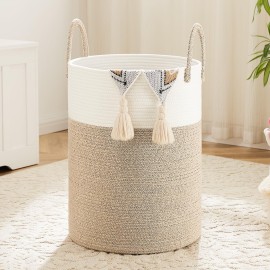 Artfeel Laundry Basket,Woven Cotton Rope Laundry Hamper,80L for Decorative Storage of Dirty Clothes,Toys and Blankets in Bathroom,Baby Room and Living Room