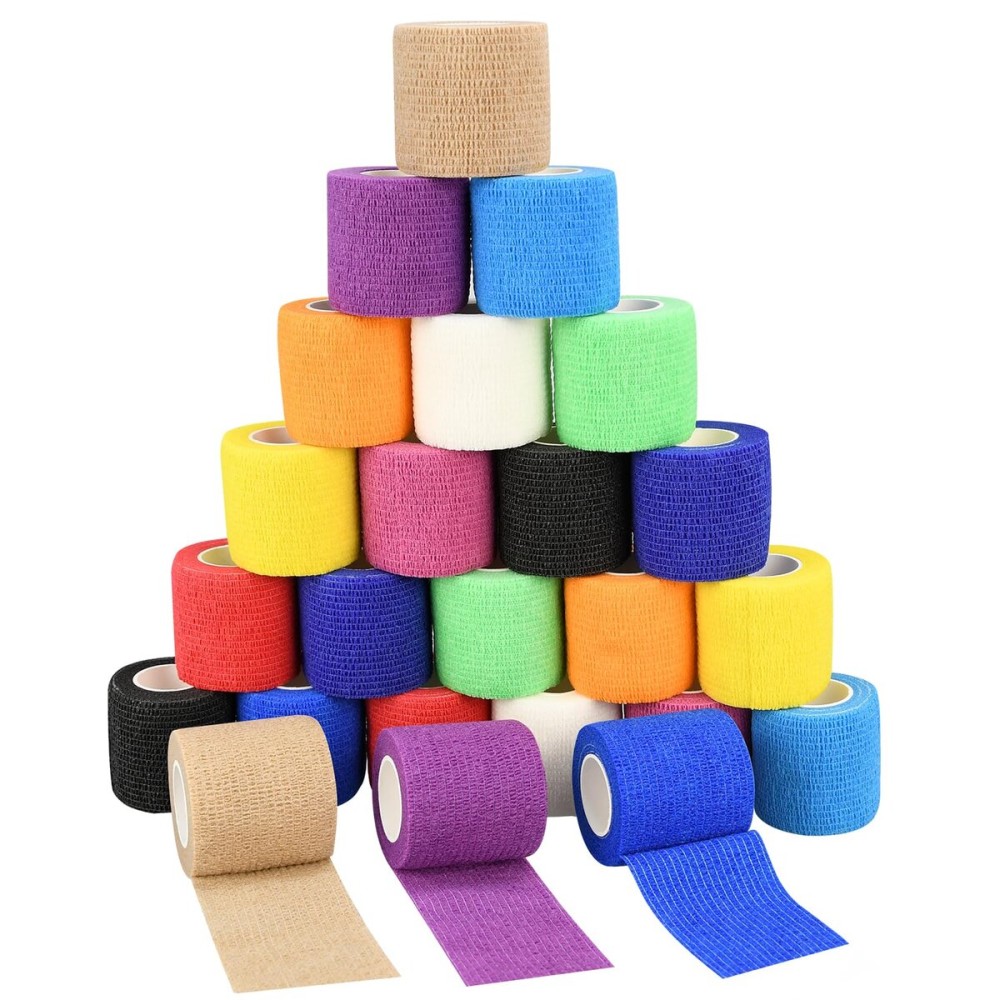 2 Self Adhesive Bandage Wraps, 24pcs Vet Wraps, 12 Colors, 5 Yard Self Adherent Wraps for Sports, Wrist, Ankle and Swelling