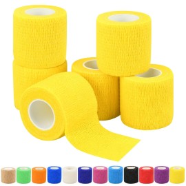 2 Self Adhesive Bandage Wraps, 6pcs Vet Wraps, Yellow, 5 Yard Self Adherent Wraps for Sports, Wrist, Ankle and Swelling
