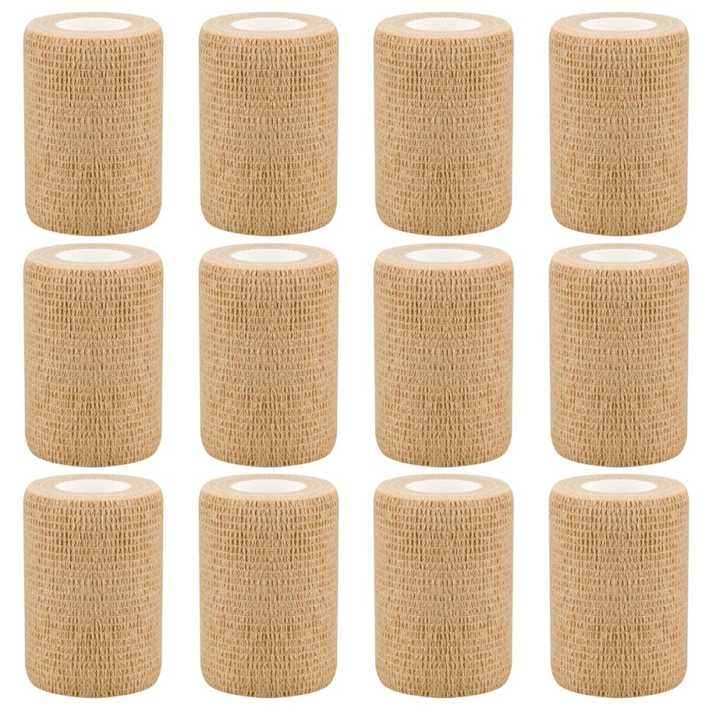 3 Self Adhesive Bandage Wraps, 12pcs Vet Wraps, Skin Color, 5 Yard Self Adherent Wraps for Sports, Wrist, Ankle and Swelling