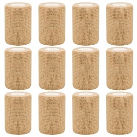 3 Self Adhesive Bandage Wraps, 12pcs Vet Wraps, Skin Color, 5 Yard Self Adherent Wraps for Sports, Wrist, Ankle and Swelling