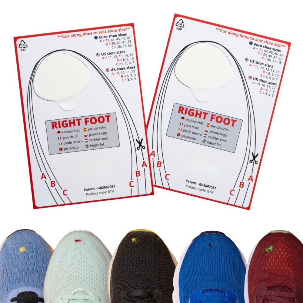 Trainer Armour - Big Toe Hole Preventer, self-Adhesive Patches with a Clever applicator - Shoe Toe Burst Toe Box Blowout Prevention Insert - Toe Hole Area Repair Patch - For Running Shoes and Sneakers