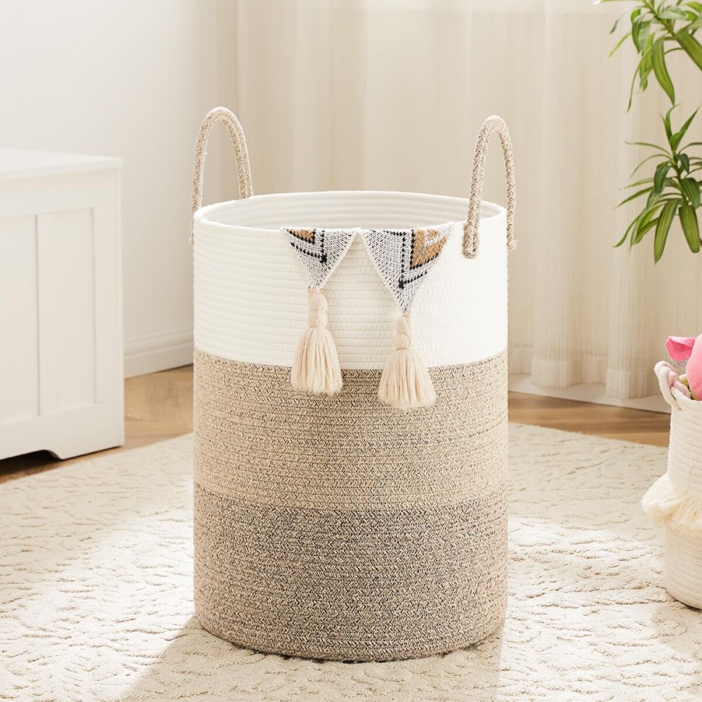 Artfeel Laundry Basket,Woven Cotton Rope Laundry Hamper,80L for Decorative Storage of Dirty Clothes,Toys and Blankets in Bathroom,Bedroom and Living Room