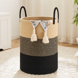 Artfeel Laundry Basket,Woven Cotton Rope Laundry Hamper,80L for Decorative Storage of Dirty Clothes,Toys and Blankets in Bathroom,Bedroom and Living Room