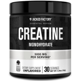 Jacked Factory Creatine Monohydrate Powder 150g - 5g Daily Creatine Supplement for Men and Women, Vegan-Friendly, Third-Party Tested - 30 Servings, Unflavored