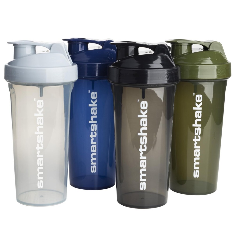 Smartshake Lite 4-Pack Protein Shaker Bottle 800 ml | 27 oz - Leakproof Screw-on Lid - BPA Free - Unisex - Mist Gray, Army Green, Black, Navy Blue