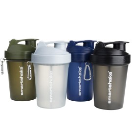 Smartshake O2GO ONE 4-Pack Protein Shaker Bottle 800 ml | 27 oz - Storage Included - Leakproof Screw-on Lid - BPA Free - Unisex - Mist Gray, Army Green, Black, Navy Blue