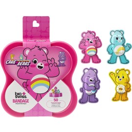 BioSwiss Care Bears Bandages, Unlock The Magic Care Bear Shaped Self Adhesive Bandage Set, Latex Free, Sterile Wound Care, 50 Count