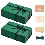 LIFELUM Gift Boxes with Lids 2 Pack 13.85 x 8.35 x 4.45 inch Green Christmas Gift Boxes with Strong Magnetic Lid for Presents with Luxury Accessories Card, Ribbon, Filler,Sticker