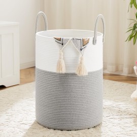Artfeel Laundry Basket,Woven Cotton Rope Laundry Hamper,40L for Decorative Storage of Dirty Clothes,Toys and Blankets in Bathroom,Baby Room and Living Room