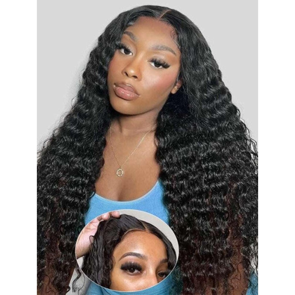FACMOOD Wear and Go Glueless Wig Deep Wave, Glueless Wigs Human Hair Pre Plucked Pre Cut, 6x4 SKINLIKE Real HD Lace Front Closure Ready to Wear Wig Loose Curl 200% Density 22 inch