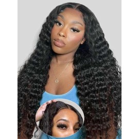 FACMOOD Wear and Go Glueless Wig Deep Wave, Glueless Wigs Human Hair Pre Plucked Pre Cut, 6x4 SKINLIKE Real HD Lace Front Closure Ready to Wear Wig Loose Curl 200% Density 22 inch