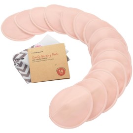Organic Nursing Pads - 14 Washable Breast Pads for Breastfeeding, Wash Bag, Viscose Derived from Bamboo Reusable Nipple Covers for Breastfeeding Essentials, Soft & Absorbent(Pink Sand, L 4.8)